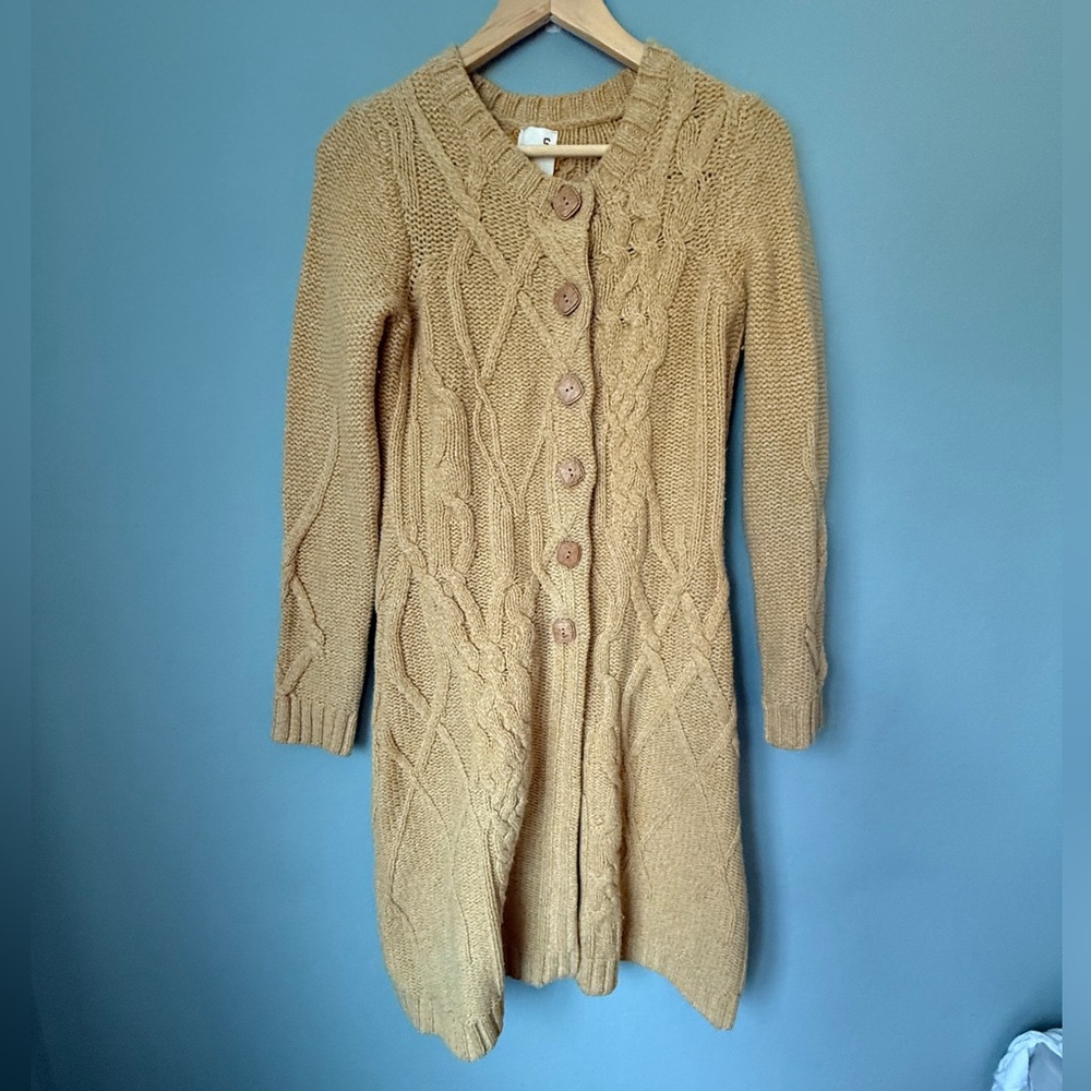 Anthropologie Far Away From Close Cable Knit Wool Sweater Cardigan Duster Small
